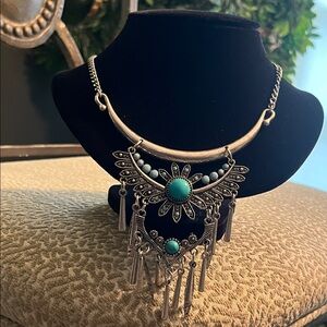 #99 Vintage Turquoise and Silver Statement Necklace
